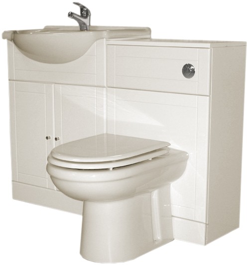 White bathroom furniture suite with tap and waste.  Left Handed. technical image