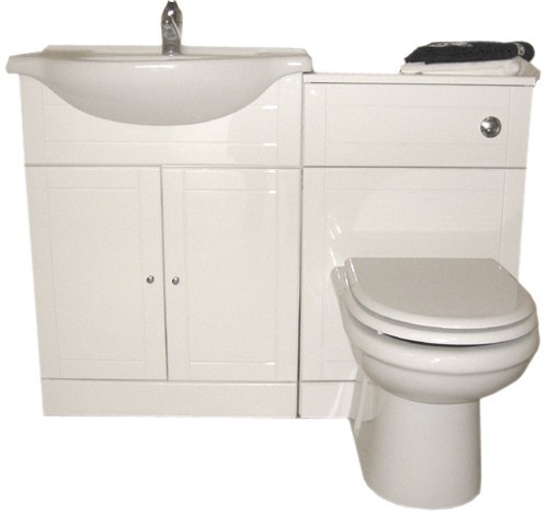 White bathroom furniture suite with tap and waste.  Left Handed. technical image