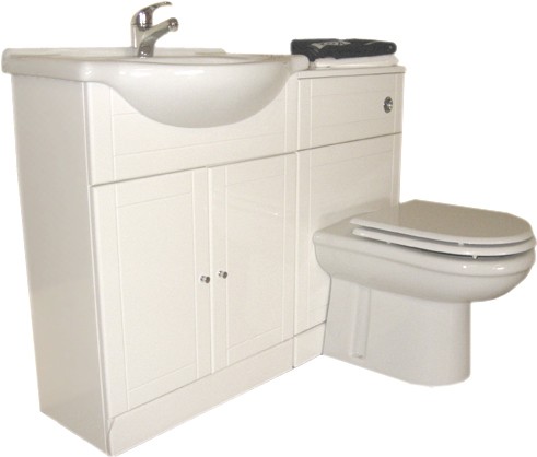 White bathroom furniture suite with tap and waste.  Left Handed. technical image