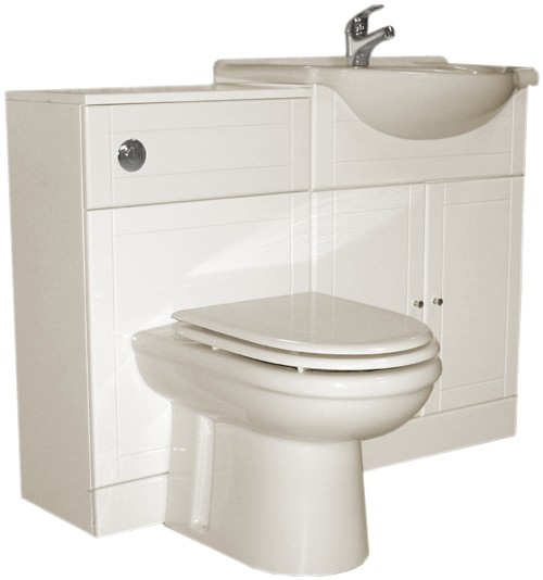 White bathroom furniture suite with tap and waste. Right Handed. technical image