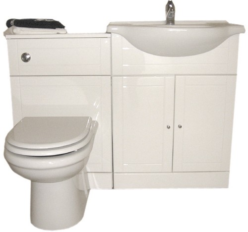 White bathroom furniture suite with tap and waste. Right Handed. technical image