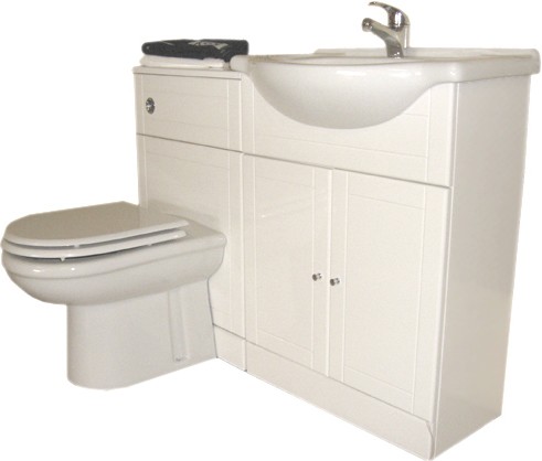 White bathroom furniture suite with tap and waste. Right Handed. technical image