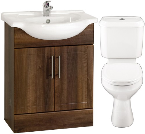 Wenge 650mm Vanity Suite With Vanity Unit, Basin, Toilet & Seat. technical image