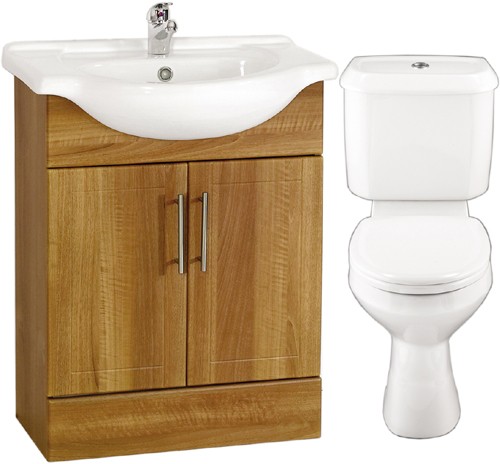 Cherry 650mm Vanity Suite With Vanity Unit, Basin, Toilet & Seat. technical image