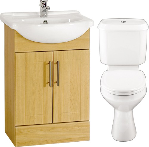 Birch 550mm Vanity Suite With Vanity Unit, Basin, Toilet & Seat. technical image