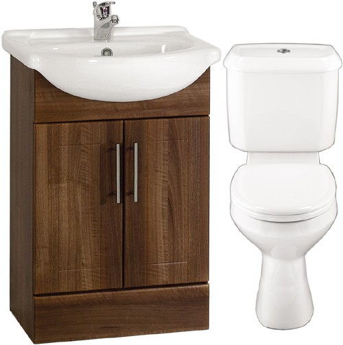 Wenge 550mm Vanity Suite With Vanity Unit, Basin, Toilet & Seat. technical image
