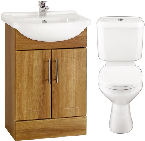Cherry 550mm Vanity Suite With Vanity Unit, Basin, Toilet & Seat. technical image