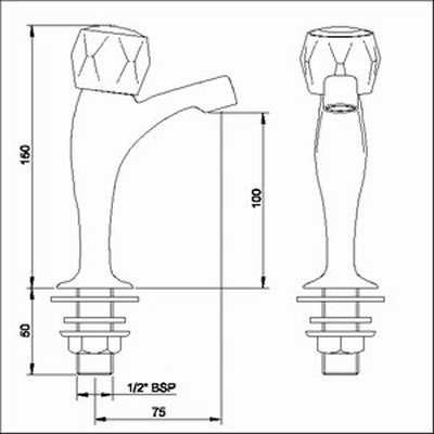 High neck sink taps (Pair, Chrome) technical image