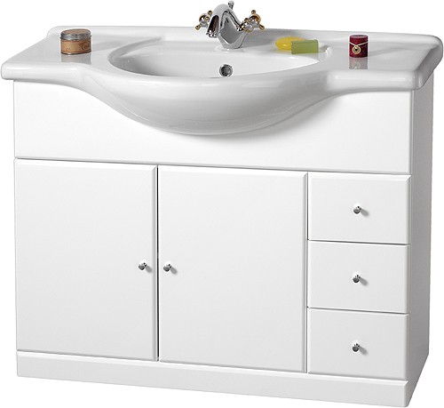 1050mm Contour Vanity Unit with one piece ceramic basin. technical image