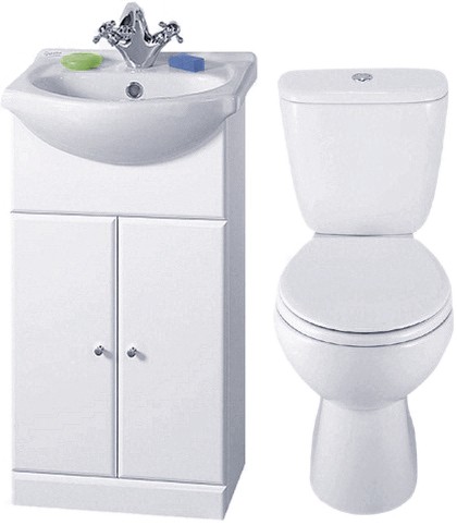 4 Piece 450mm Bathroom Vanity Suite with WC, Cistern, Vanity, Basin. technical image