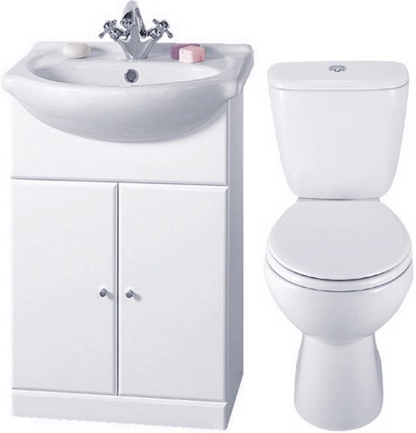 4 Piece 550mm Bathroom Vanity Suite with WC, Cistern, Vanity, Basin. technical image