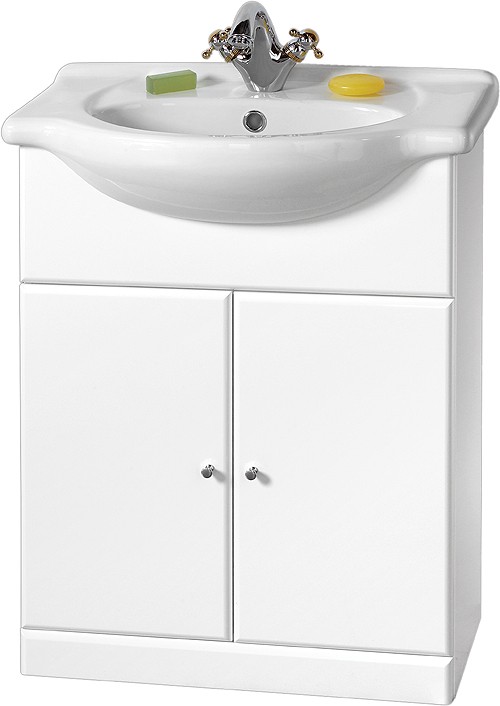 650mm Contour Vanity Unit with one piece ceramic basin. technical image