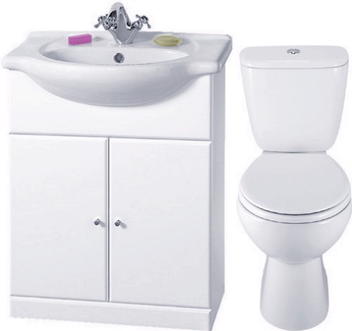 4 Piece 650mm Bathroom Vanity Suite with WC, Cistern, Vanity, Basin. technical image