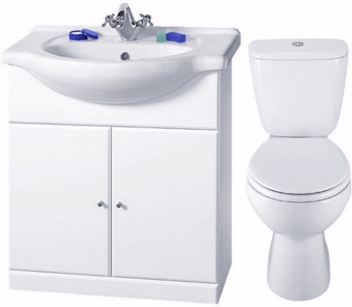 4 Piece 750mm Bathroom Vanity Suite with WC, Cistern, Vanity, Basin. technical image