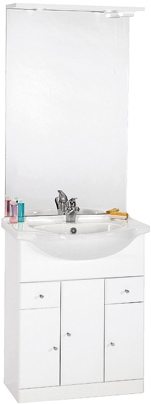 650mm Contour Vanity Unit with ceramic basin, mirror and lights. technical image