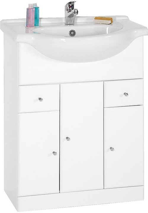 650mm Contour Vanity Unit with drawers and one piece ceramic basin. technical image