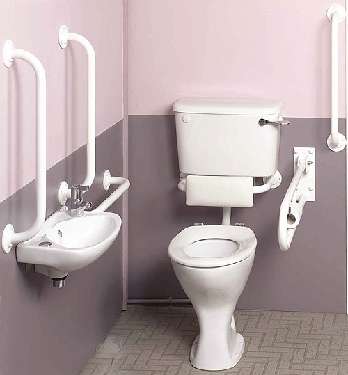 Low Level WC Pack With White Grab Rails. technical image