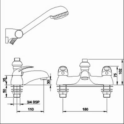 3/4" Bath shower mixer including kit technical image