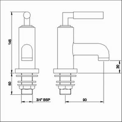 Lever bath taps (pair) technical image