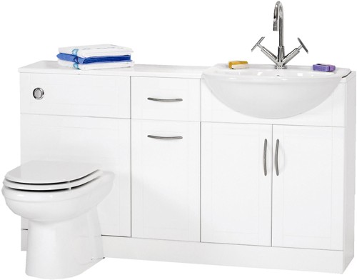 Deluxe white bathroom furniture suite, right handed. 1420mm. technical image