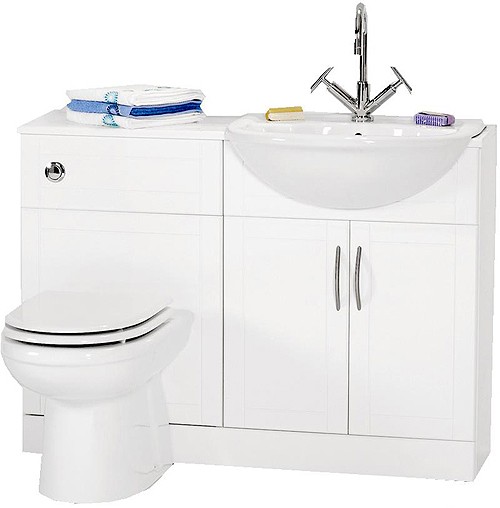 White bathroom furniture suite, right handed.  1110x810x300mm. technical image