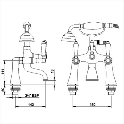 Bath Shower Mixer (Antique Gold) technical image