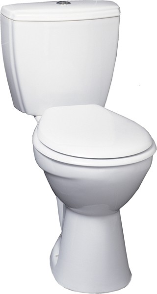 Close Coupled Toilet, Dual Push Flush Cistern With Fitting & Seat. technical image