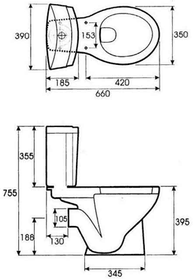 4 Piece Bathroom Suite With 1 Tap Hole Basin. technical image