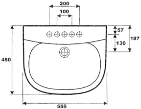 2 Tap Hole Basin. 550mm. technical image