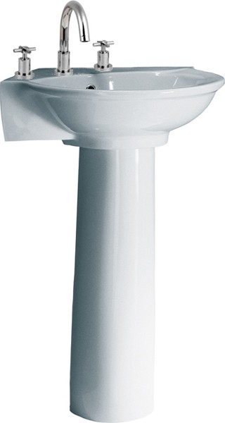 3 Tap Hole Corner Basin And Pedestal. 595mm. technical image
