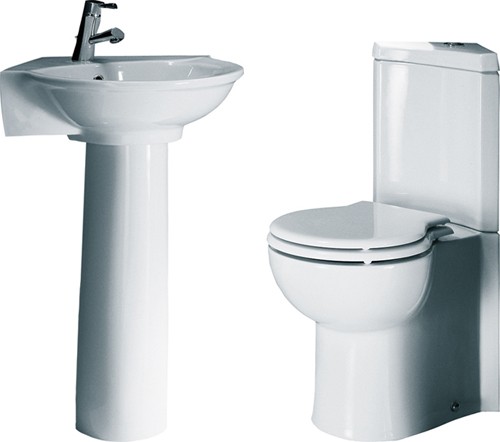 4 Piece Corner Bathroom Suite With 1 Tap Hole Basin. technical image