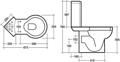 4 Piece Corner Bathroom Suite With 1 Tap Hole Basin. technical image