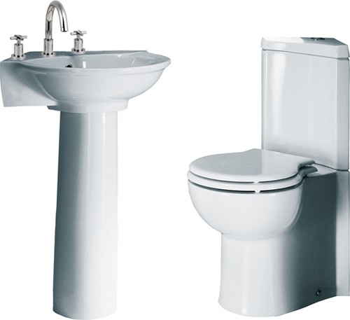 4 Piece Corner Bathroom Suite With 3 Tap Hole Basin. technical image