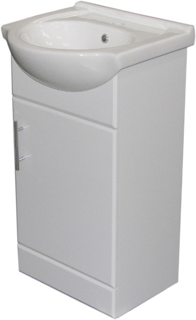 450mm White Vanity Unit, Ceramic Basin, Fully Assembled. technical image