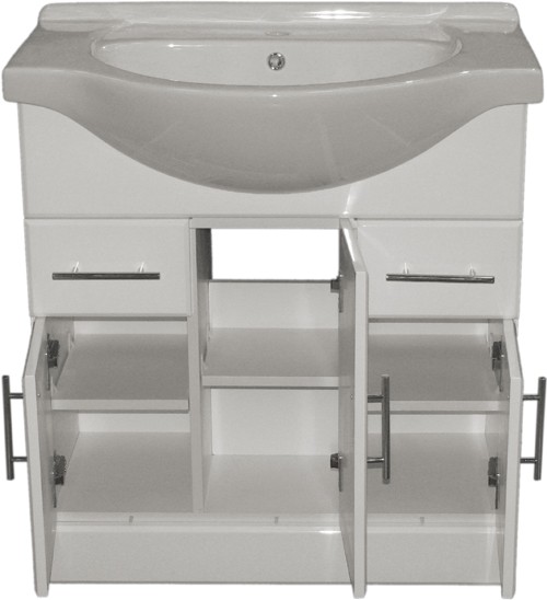 750mm White Vanity Unit, Ceramic Basin, Fully Assembled. technical image