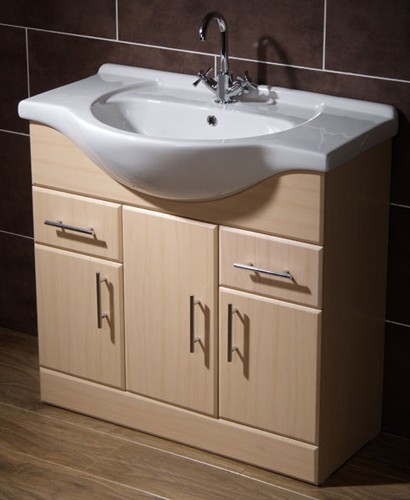850mm Beech Vanity Unit, Ceramic Basin, Fully Assembled. technical image