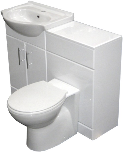 Complete Vanity Suite In White, Left Handed. 1125x830x300mm. technical image
