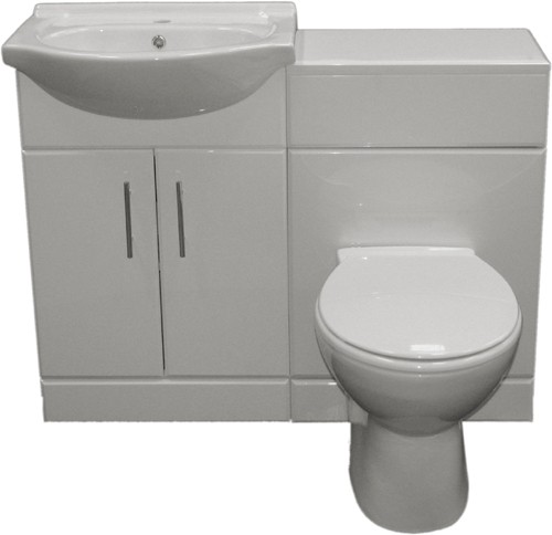 Complete Vanity Suite In White, Left Handed. 1125x830x300mm. technical image