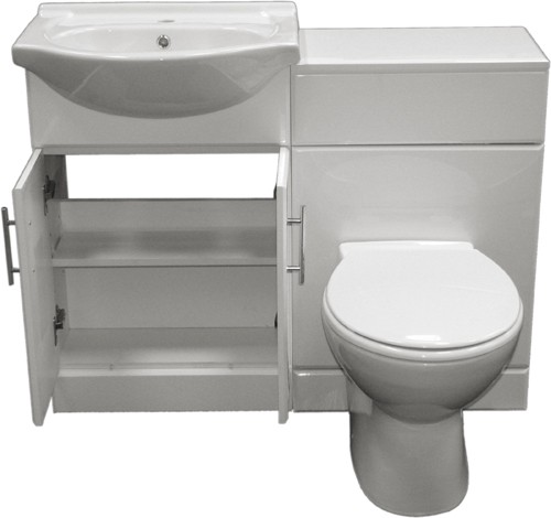 Complete Vanity Suite In White, Left Handed. 1125x830x300mm. technical image