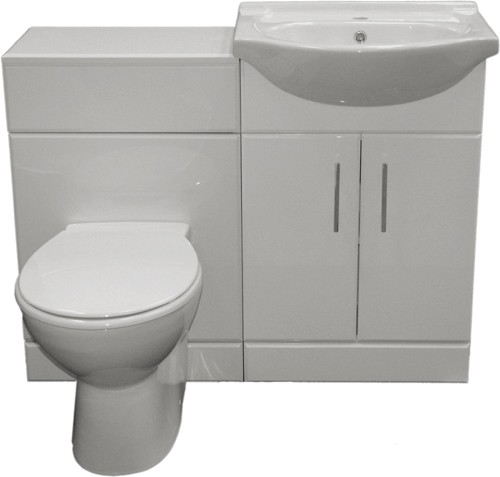 Complete Vanity Suite In White, Right Handed. 1125x830x300mm. technical image