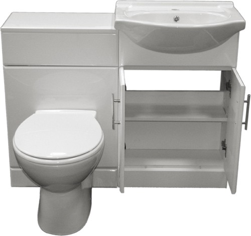 Complete Vanity Suite In White, Right Handed. 1125x830x300mm. technical image