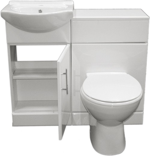 Complete Vanity Suite In White, Left Handed. 925x830x300mm. technical image