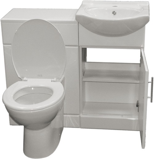 Complete Vanity Suite In White, Right Handed. 925x830x300mm. technical image