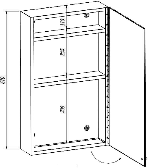 Mirror Bathroom Cabinet. 400x670x120mm. technical image