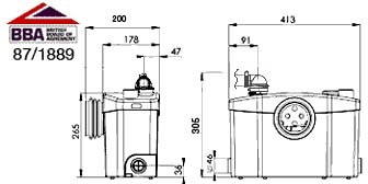 Sanipro macerator. technical image