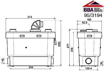 Sanivite kitchen macerator. technical image