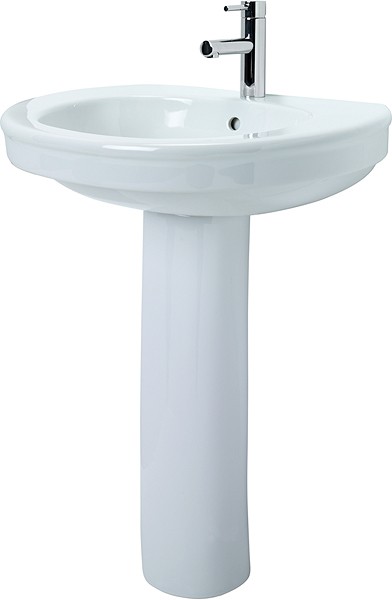 Basin & Pedestal (1 Tap Hole). Size 655x510mm. technical image