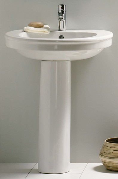 Basin & Pedestal (1 Tap Hole). Size 655x510mm. technical image