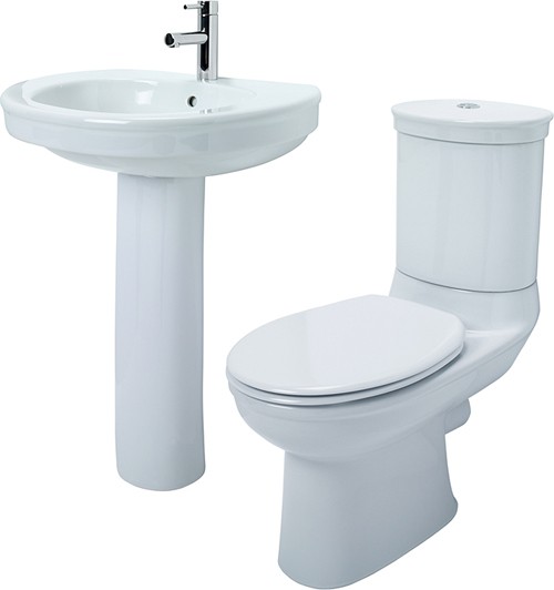 4 Piece Bathroom Suite With Toilet, Seat & 655mm Basin. technical image