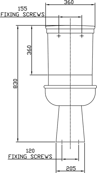 Contemporary Toilet With Push Flush Cistern & Seat. technical image